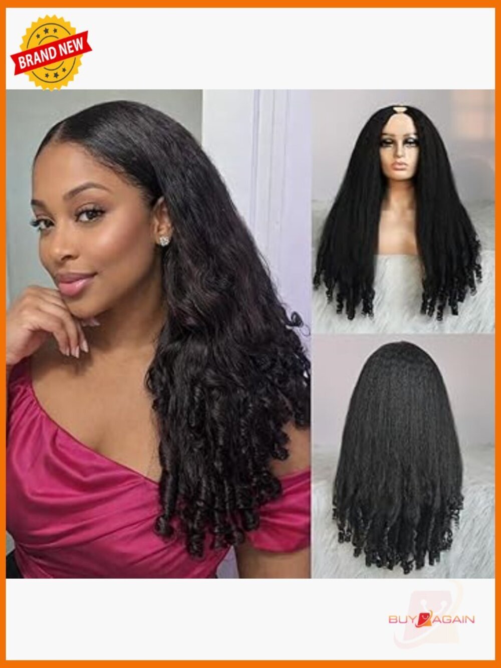 Human Hair V Part Wig with Drawstring 180% Density Half Wig for Women
